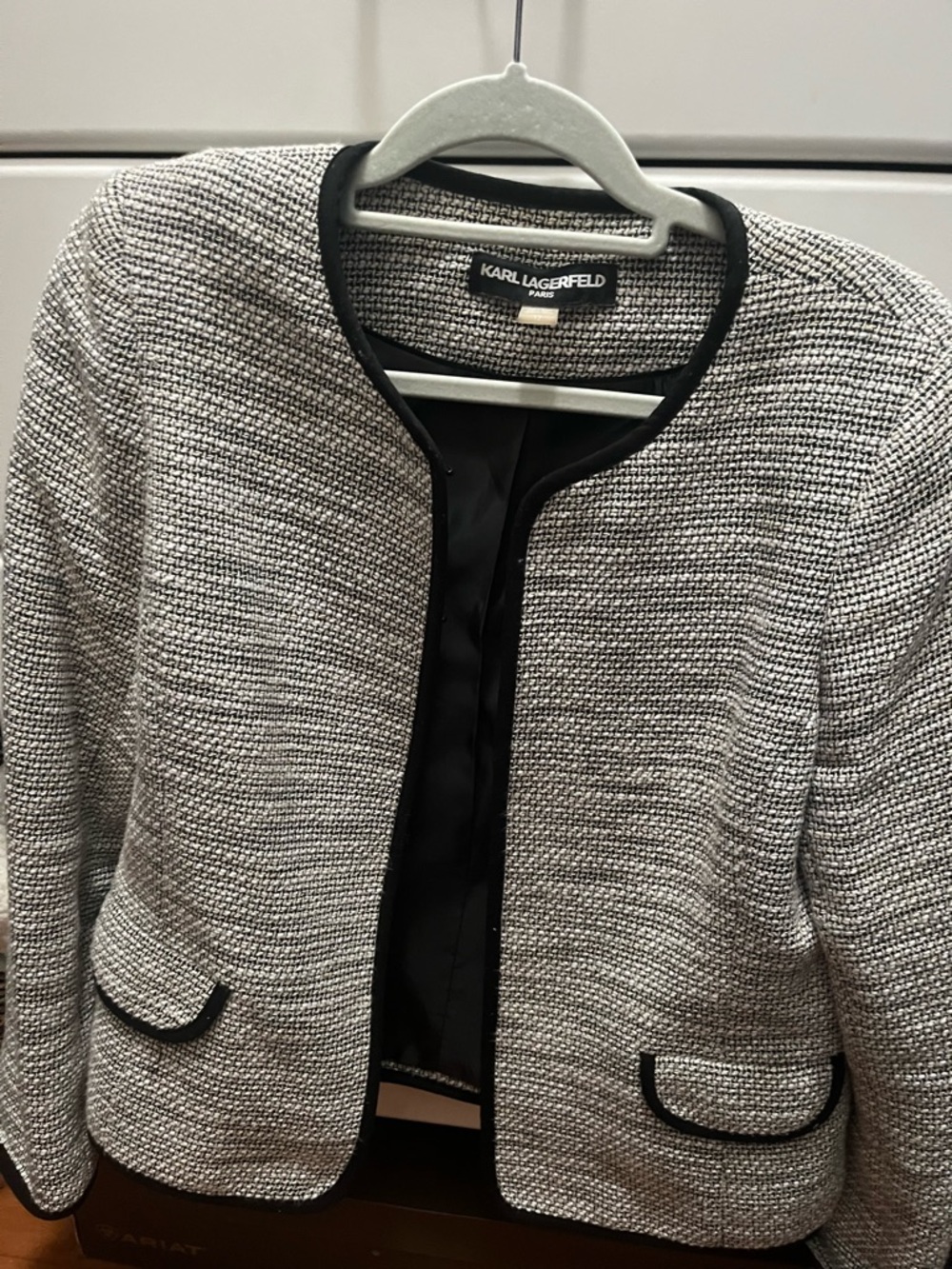 Karl Lagerfeld Black & White Tweed Open-Front Jacket
